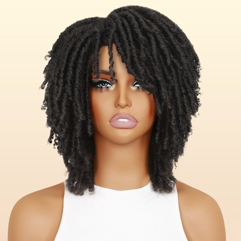 HANNE Dreadlock Wig Short Twist Wigs for Black Women and Men Afro Curly Synthetic Wig (Black) - Image 2